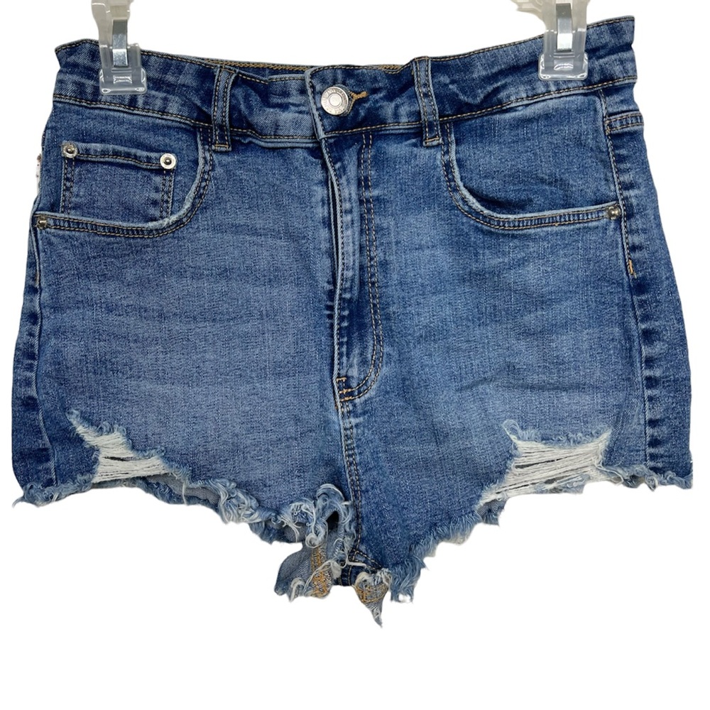 ZARA Shorts Size 6 distressed denim shorts High Rise Raw Edge Medium Was…
